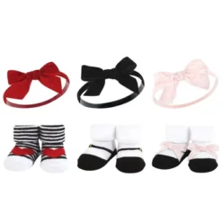 Hudson Baby Infant Girl 12Pc Headband And Socks Giftset, Red Pink, One Size