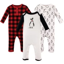 Hudson Baby Infant Boy Cotton Coveralls 3pk, Penguin