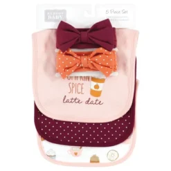 Hudson Baby Infant Girl Cotton Bib And Headband Or Caps Set, Pumpkin Spice Date, One Size