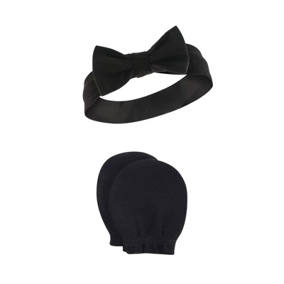 Hudson Baby Infant Girl Cotton Headband And Scratch Mitten Set, Houndstooth, 0-6 Months 2 Hudson Baby Infant Girl Cotton Headband And Scratch Mitten Set, Houndstooth, 0-6 Months - Image 2