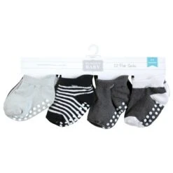 Hudson Baby Infant Boy Non-Skid No-Show Socks, Black White Stripes