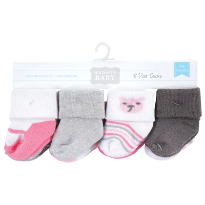 Hudson Baby Infant Girl Cotton Rich Newborn And Terry Socks, Bear Girl 1 Hudson Baby Infant Girl Cotton Rich Newborn And Terry Socks, Bear Girl