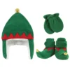 Hudson Baby 6Pc Trapper Hat, Mitten And Bootie Set, Green Elf Reindeer