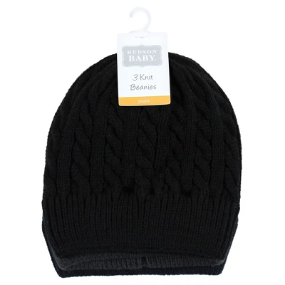 Hudson Baby Family Knitted Caps 3pk, Black Blue 1 Hudson Baby Family Knitted Caps 3pk, Black Blue