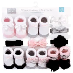 Hudson Baby Girl Headband And Socks Giftset, Silver Ballet, One Size