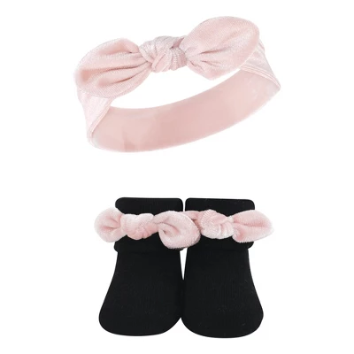 Hudson Baby Infant Girl Headband And Socks Set, Velvet Knot, 0-9 Months 2 Hudson Baby Infant Girl Headband And Socks Set, Velvet Knot, 0-9 Months - Image 2