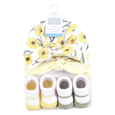 Hudson Baby Infant Girls Turban And Socks Set, Yellow Daisy, One Size 1 Hudson Baby Infant Girls Turban And Socks Set, Yellow Daisy, One Size