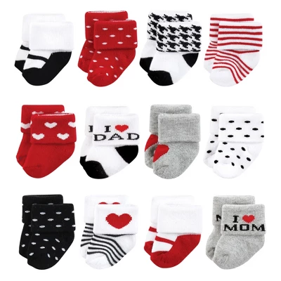 Hudson Baby Infant Girl Cotton Rich Newborn And Terry Socks, Mom And Dad Girl Red Black 9 Hudson Baby Infant Girl Cotton Rich Newborn And Terry Socks, Mom And Dad Girl Red Black - Image 9
