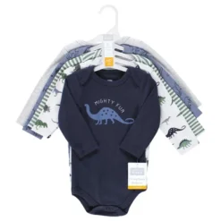 Hudson Baby Unisex Baby Cotton Long-Sleeve Bodysuits, Blue Green Dino
