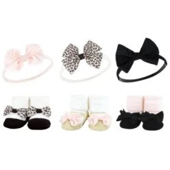 Hudson Baby Infant Girl 12Pc Headband And Socks Giftset, Light Pink Leopard, One Size