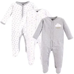 Hudson Baby Baby Cotton Snap Sleep And Play 3pk, Gray Clouds