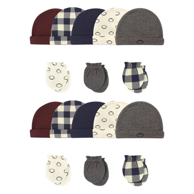 Hudson Baby Infant Boy Cotton Cap And Scratch Mitten Set, Football 16-Piece, 0-6 Months 1 Hudson Baby Infant Boy Cotton Cap And Scratch Mitten Set, Football 16-Piece, 0-6 Months