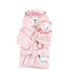 Hudson Baby Infant Girl Plush Bathrobe And Toy Set, Bear Girl, One Size