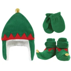 Hudson Baby Infant Girl 6Pc Trapper Hat, Mitten And Bootie Set, Green Elf Girl Reindeer