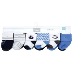 Hudson Baby Infant Boy Cotton Rich Newborn And Terry Socks, Nautical 12-Pack