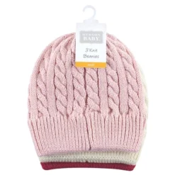 Hudson Baby Family Knitted Caps 3pk, Pink Cream